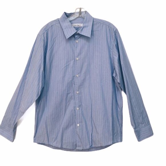 CALVIN KLEIN shirt blue stripe button down… - Picture 1 of 5